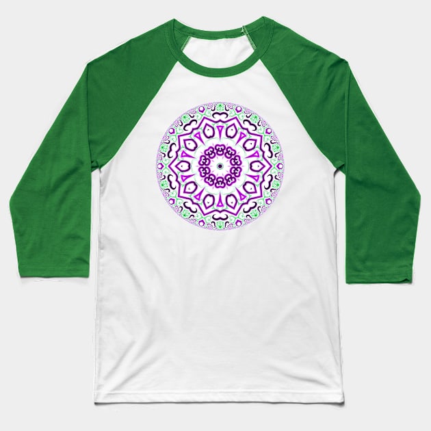 Kaleidoscope Flower Pink Green White Baseball T-Shirt by letnothingstopyou